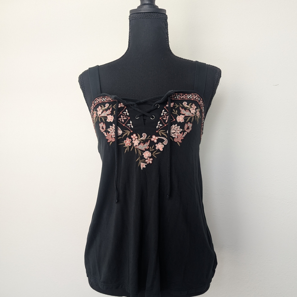 Embroidered Black and Pink Women's Top